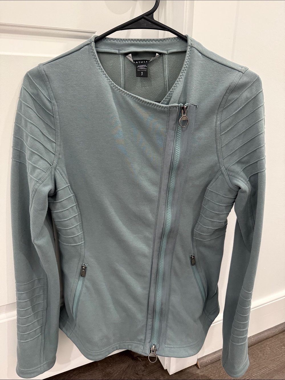 Athleta Teal Asymmetrical Zip Moto Jacket